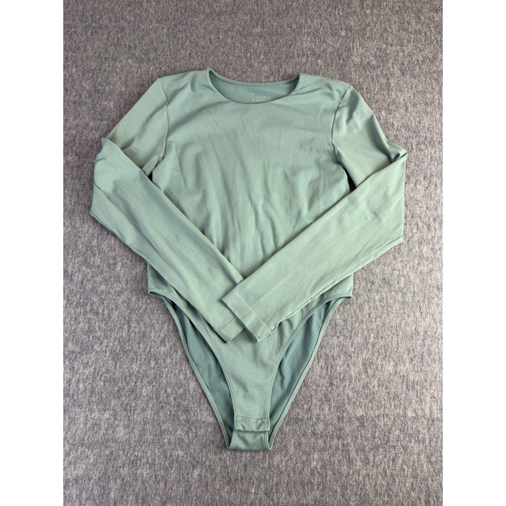 A New Day Womens Long Sleeve Crew Neck Bodysuit Teal‎ Large Basic Layering